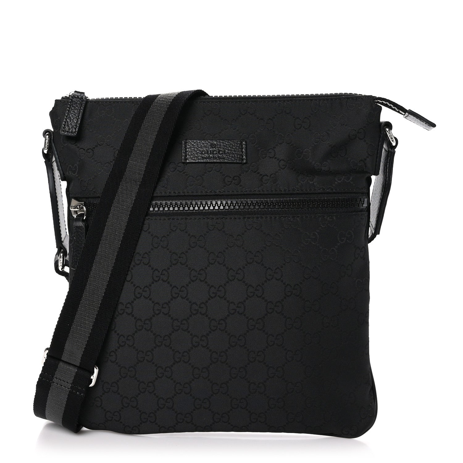 Gucci Nylon Monogram Small Flat Messenger Bag Black 1 of 10