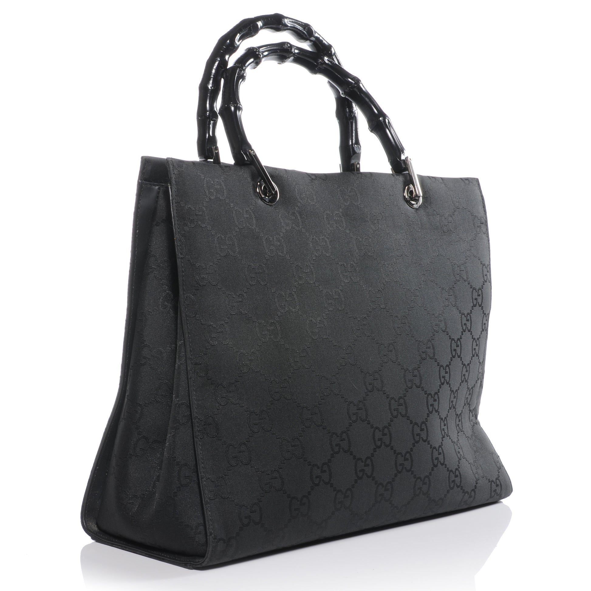 Gucci Nylon Monogram Bamboo Handle Bag Black 3 of 7