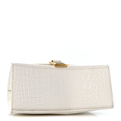 Balenciaga Calfskin Crocodile Embossed Small Hourglass Top Handle Bag White 4 of 13