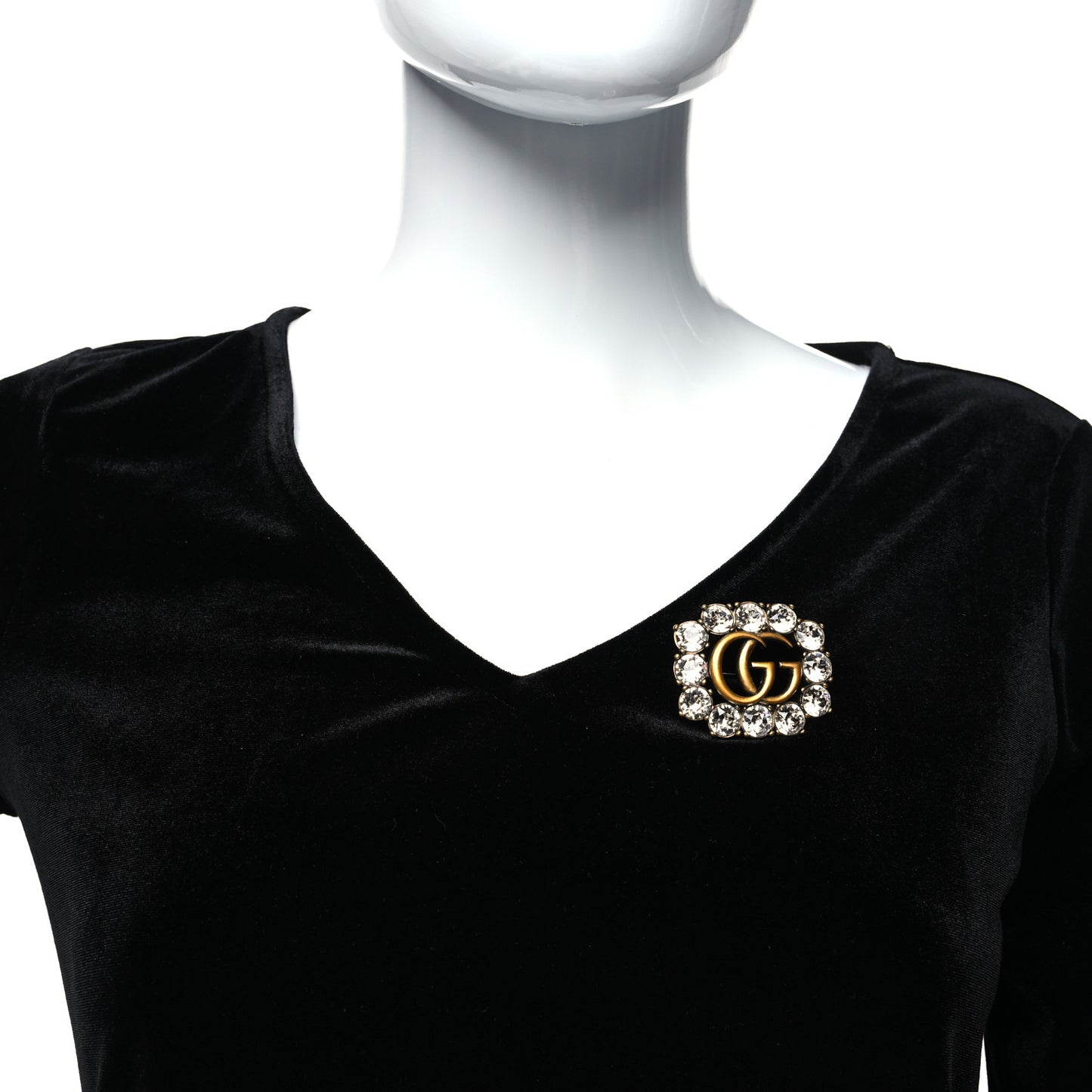 Metal Crystal Double G Brooch Aged Gold