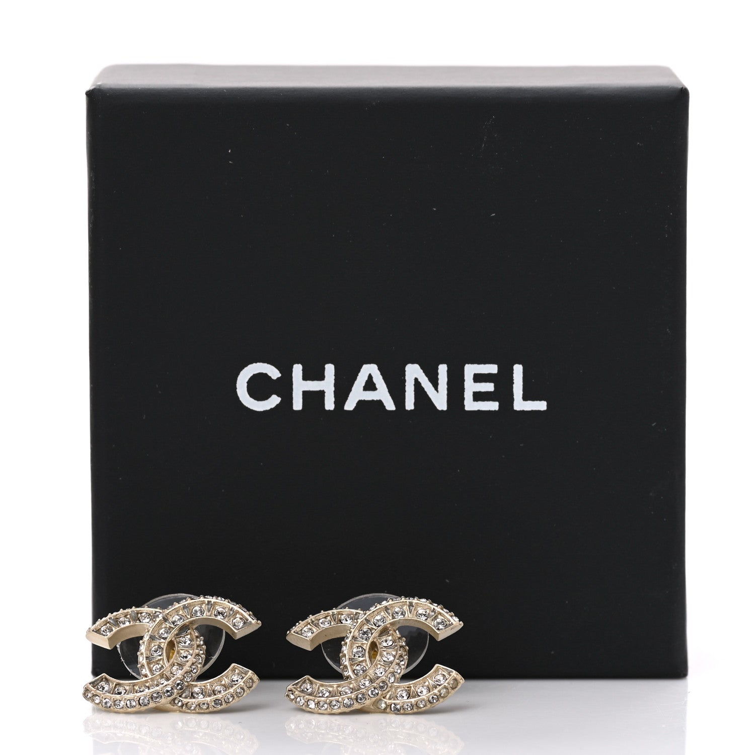 Chanel Crystal Timeless CC Earrings Light Gold 5 of 5