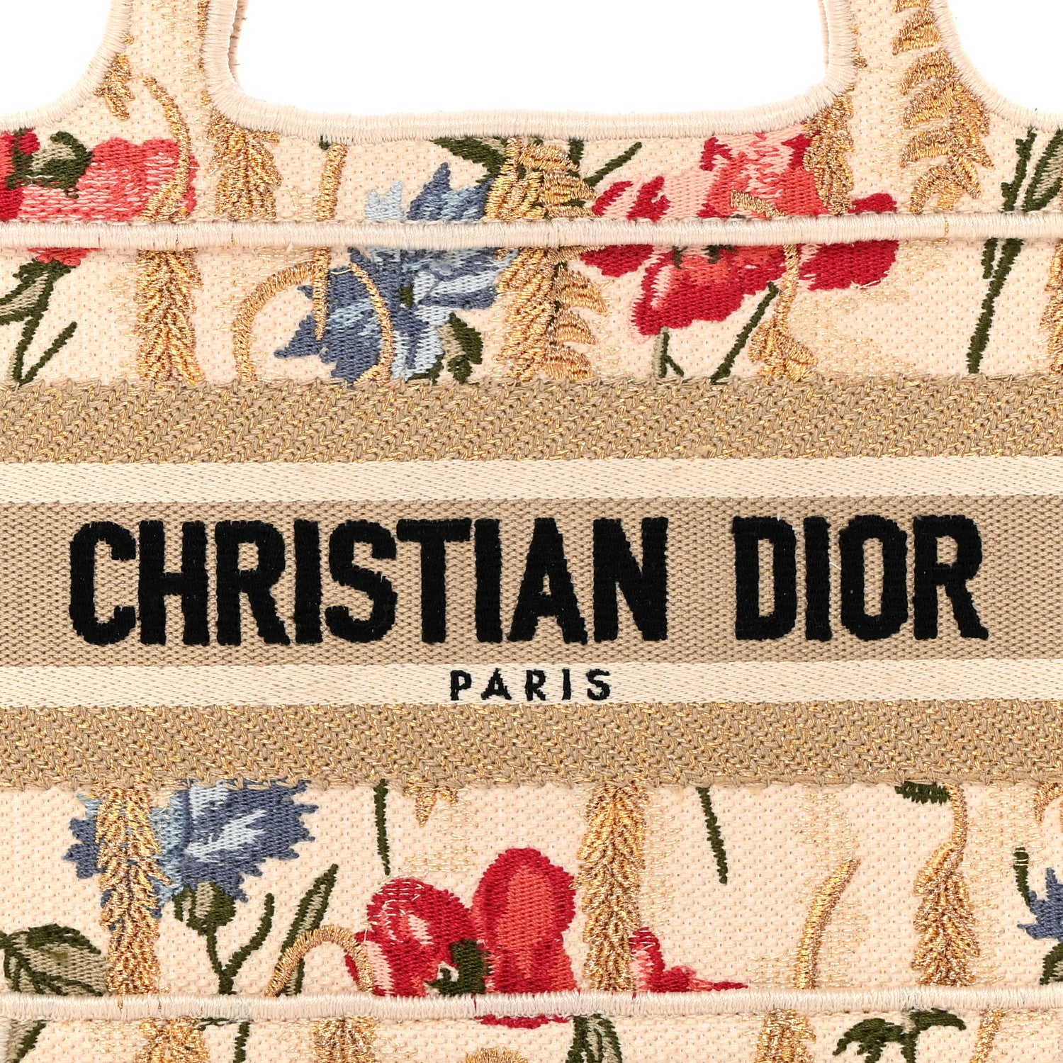 Christian Dior Canvas Embroidered Hibiscus Printed Mini Book Tote Beige Multicolor 8 of 13