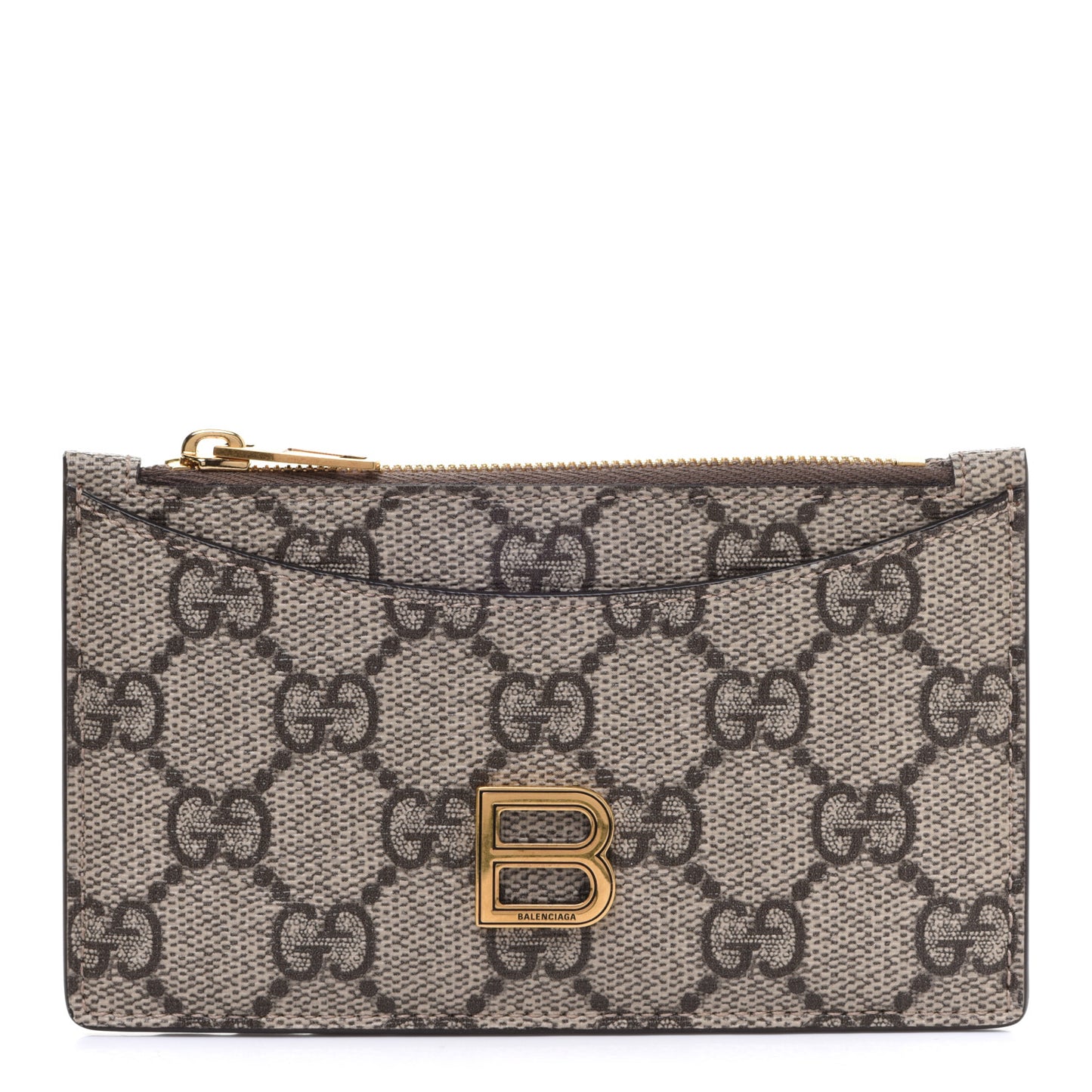 X BALENCIAGA GG Supreme Monogram Zip Card Case Beige Ebony