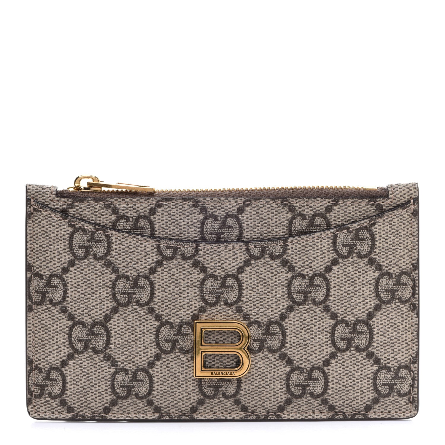 Gucci X BALENCIAGA GG Supreme Monogram Zip Card Case Beige Ebony 1 of 7
