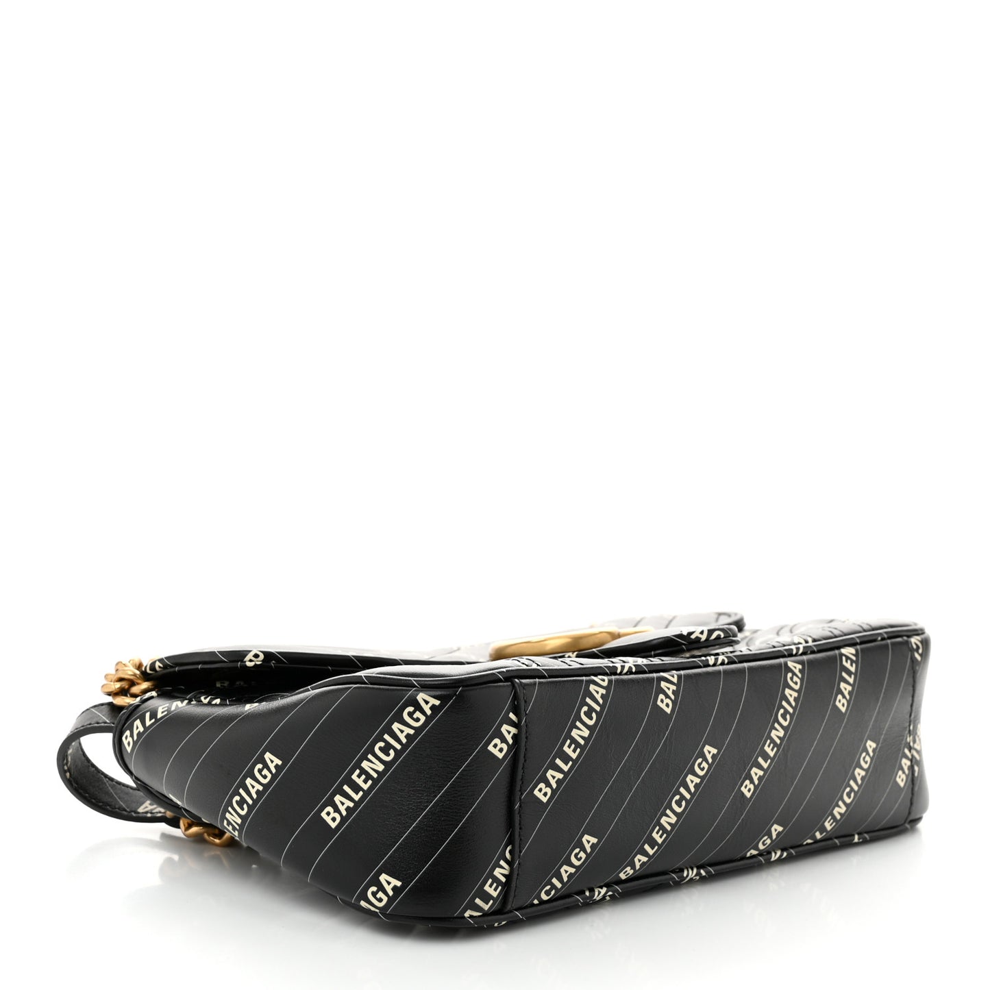 X BALENCIAGA Calfskin Matelasse Logo Print Small GG Marmont Shoulder Bag Black