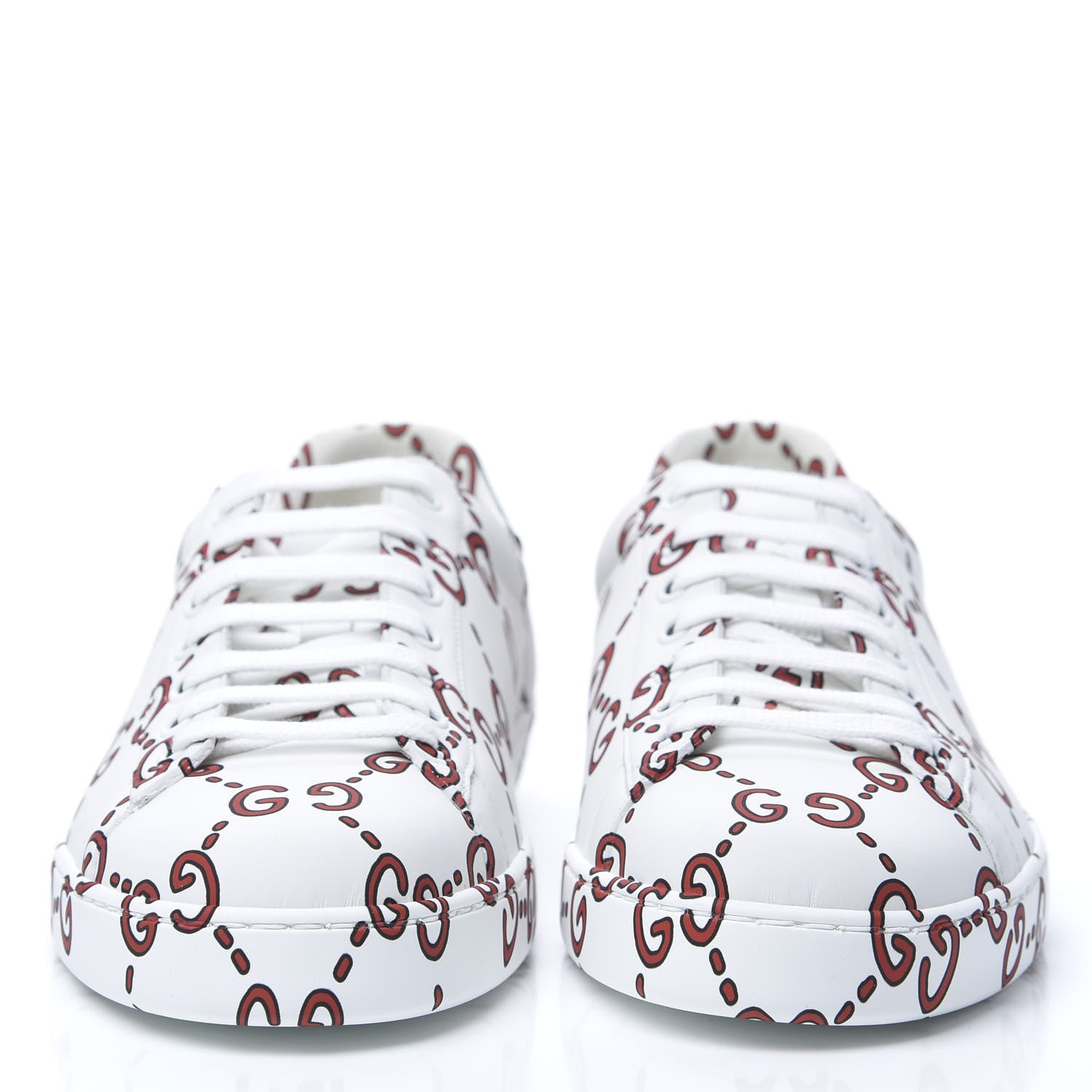 Gucci Calfskin GucciGhost Print Mens Ace Sneakers 9 White Hibiscus Red 2 of 8