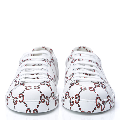 Gucci Calfskin GucciGhost Print Mens Ace Sneakers 9 White Hibiscus Red 2 of 8