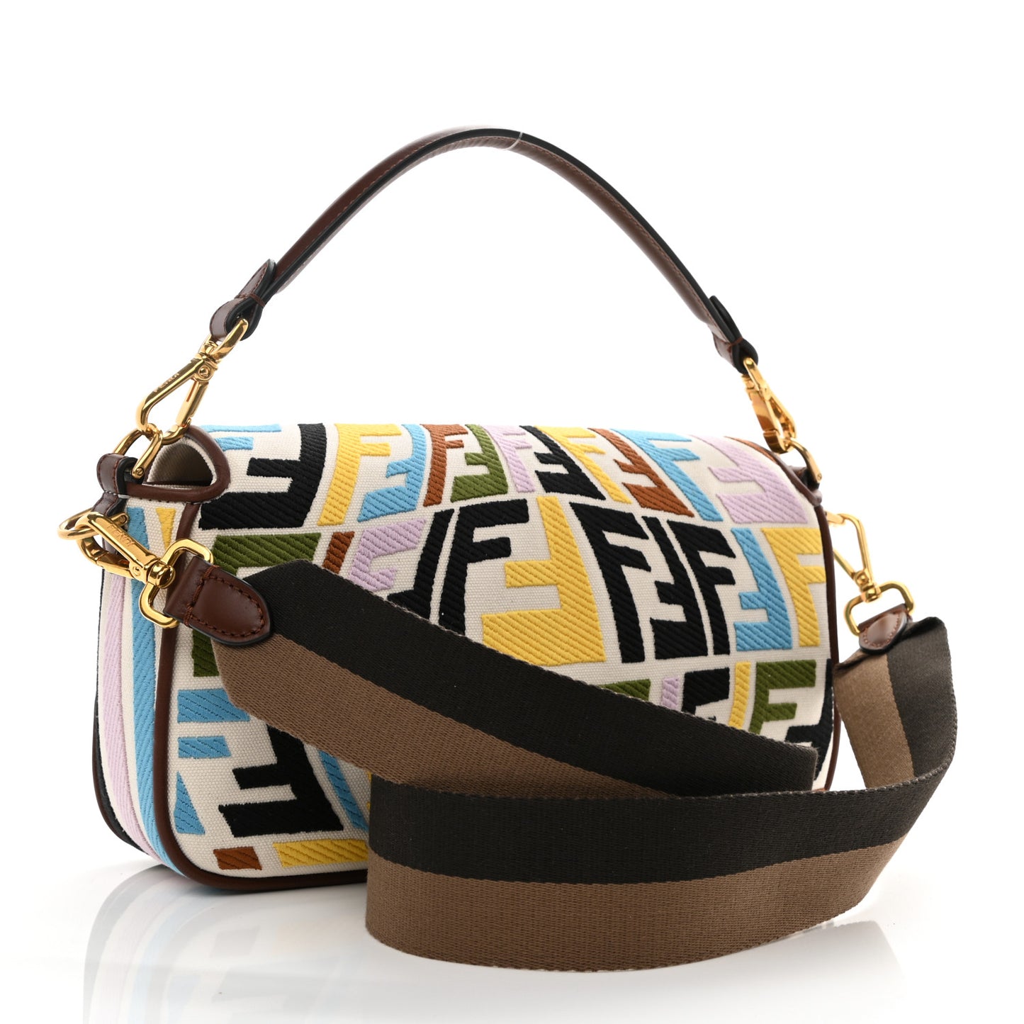X SARA COLEMAN Canvas Vitello King Seta FF Fish Eye Embroidered Baguette Grezzo Multicolor Ghianda