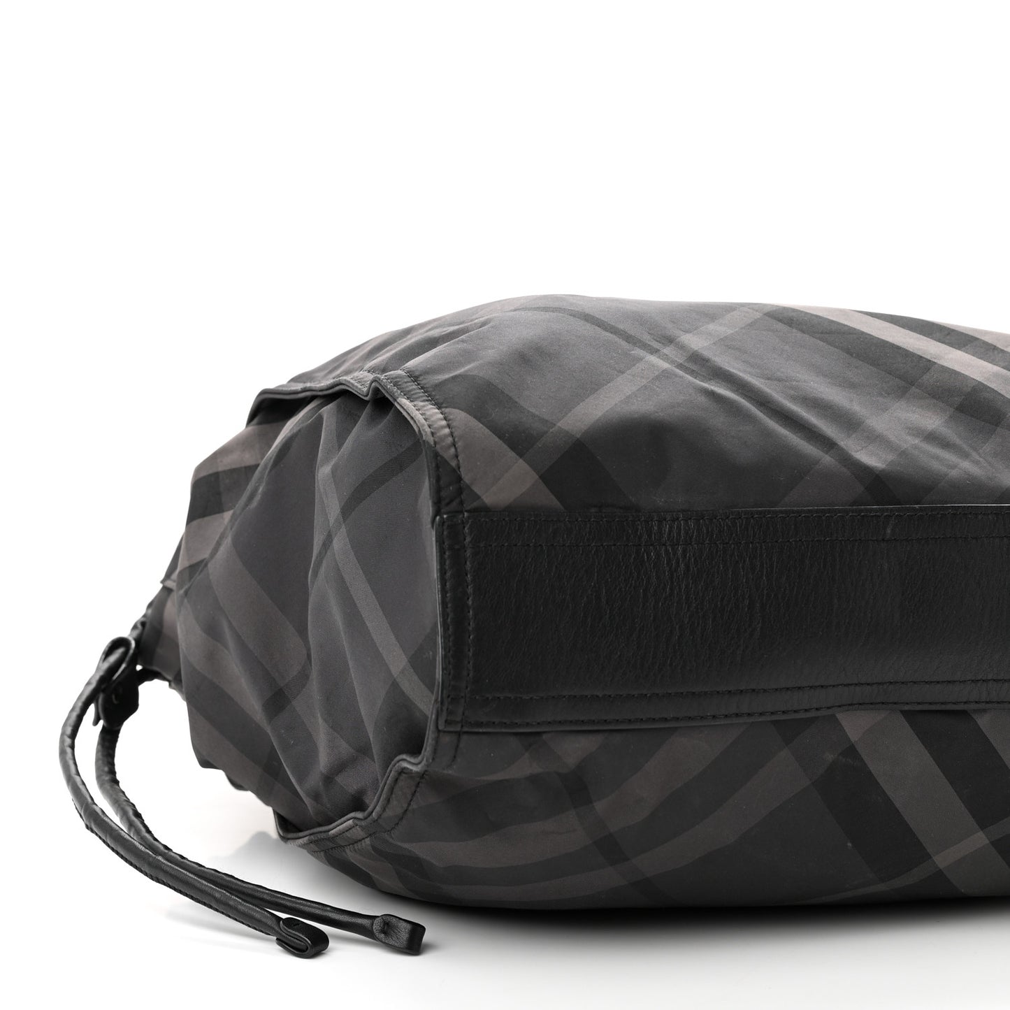Nylon Check Small Buckleigh Packable Tote Charcoal