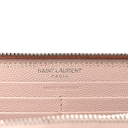 Saint Laurent Grain De Poudre Matelasse Chevron Monogram Zip Around Wallet Pink White 6 of 12