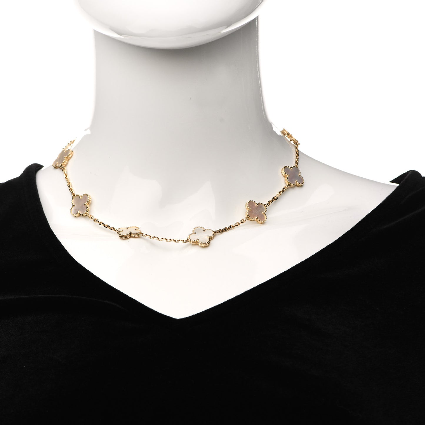 18K Yellow Gold Mother of Pearl 10 Motifs Vintage Alhambra Necklace