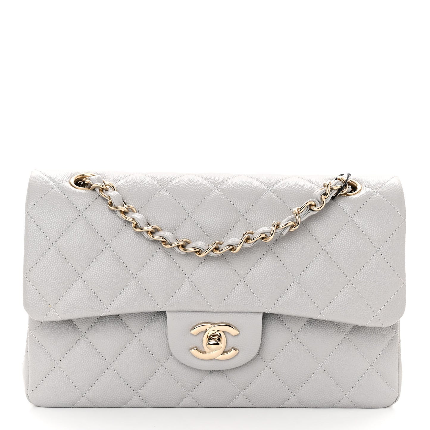 Caviar Quilted Small Double Flap Grey