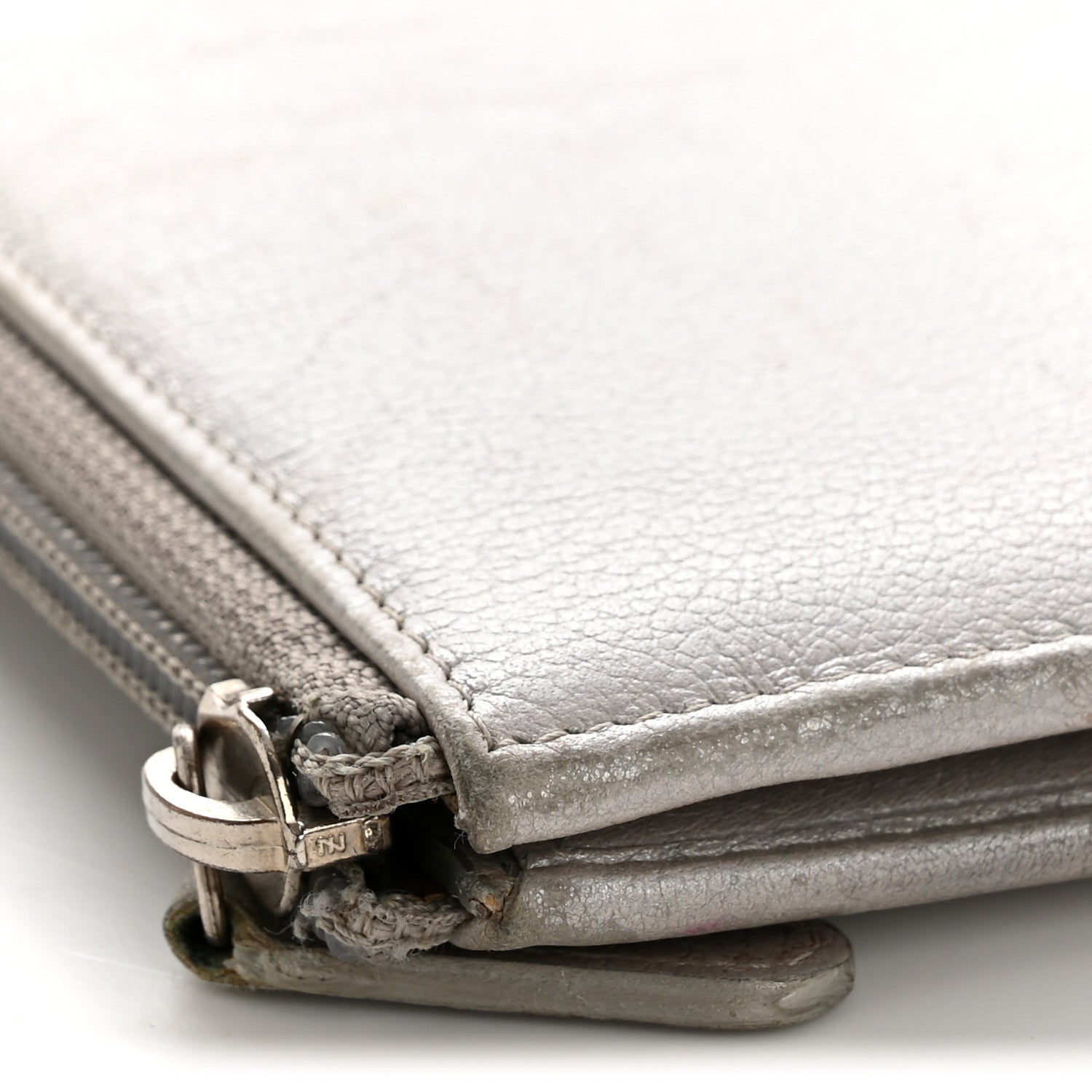Chanel Metallic Goatskin Camellia Embossed Zip Around Wallet Silver 10 of 10