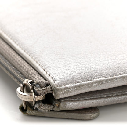 Chanel Metallic Goatskin Camellia Embossed Zip Around Wallet Silver 10 of 10