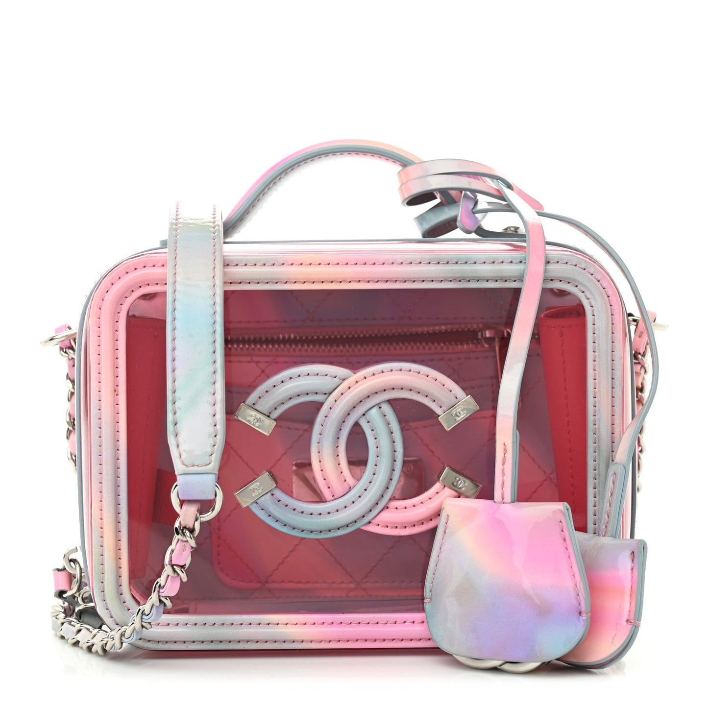 PVC Patent Calfskin Patent Lambskin Small CC Vanity Case Pink