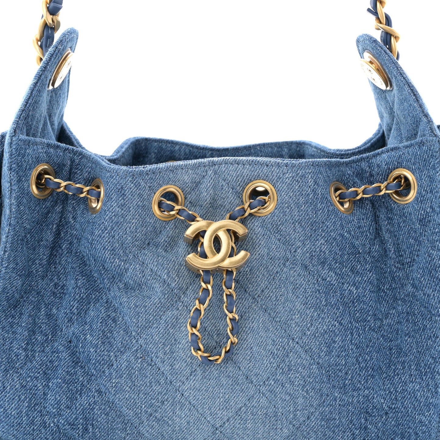 Washed Denim Quilted Mini Chanel 25 Handbag Blue