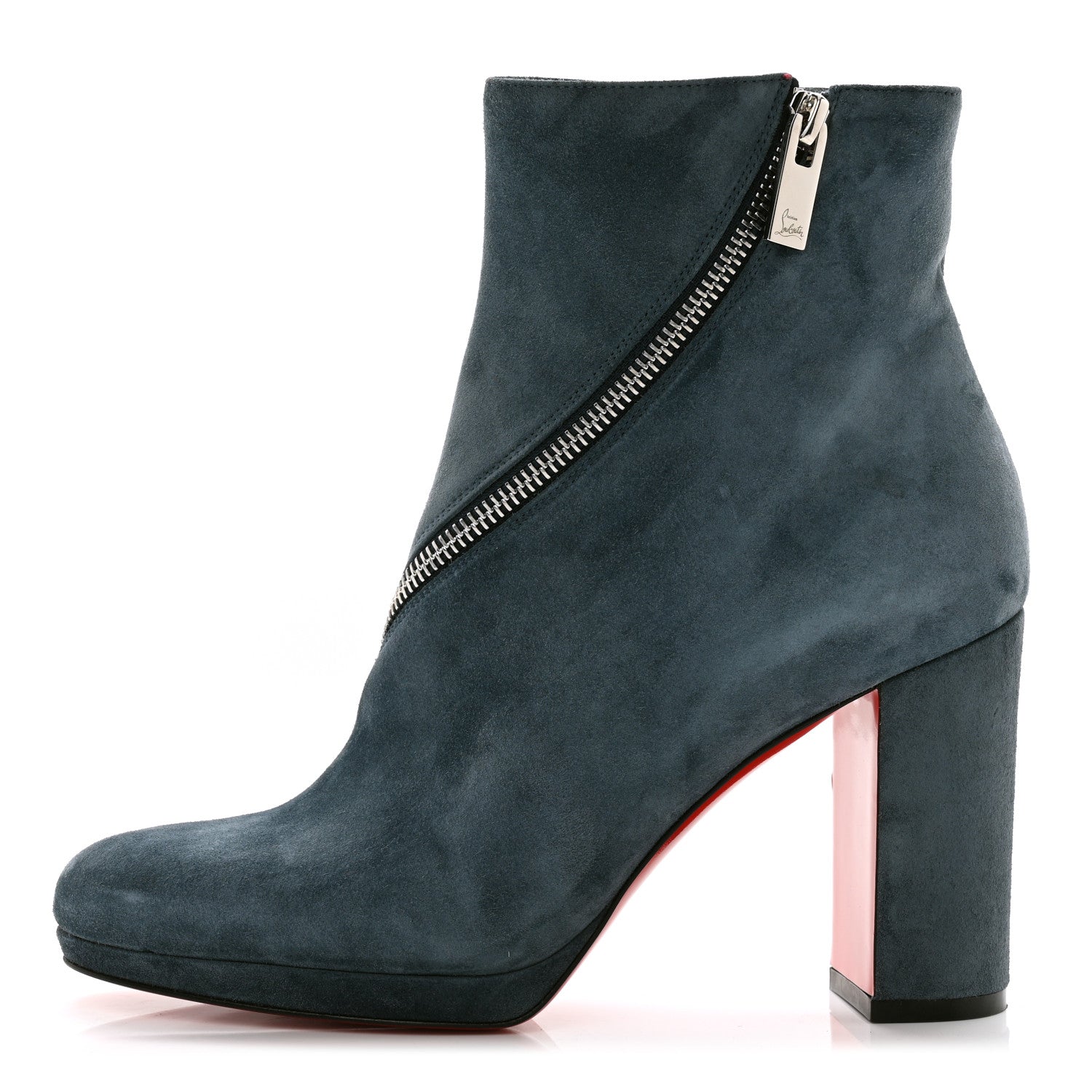 Christian Louboutin Veau Velours Birgitta 100 Zip Around Ankle Bootie 37.5 Tempete 1 of 8
