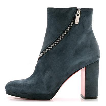 Christian Louboutin Veau Velours Birgitta 100 Zip Around Ankle Bootie 37.5 Tempete 1 of 8