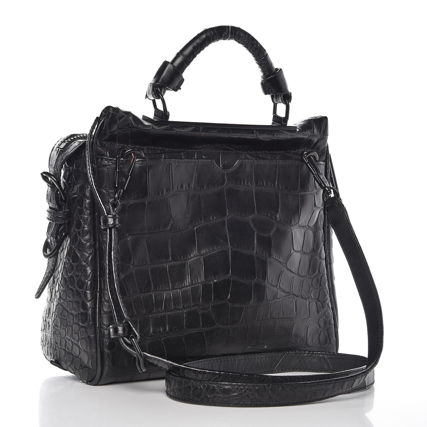 3.1 Calfskin Crocodile Embossed Small Ryder Satchel Tote Bag Black