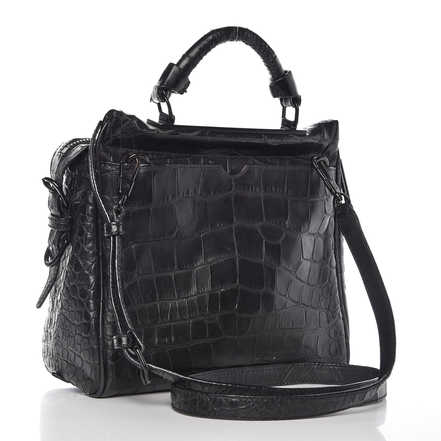 3.1 Phillip Lim 3.1 Calfskin Crocodile Embossed Small Ryder Satchel Tote Bag Black 3 of 12