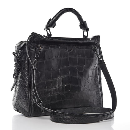 3.1 Phillip Lim 3.1 Calfskin Crocodile Embossed Small Ryder Satchel Tote Bag Black 3 of 12
