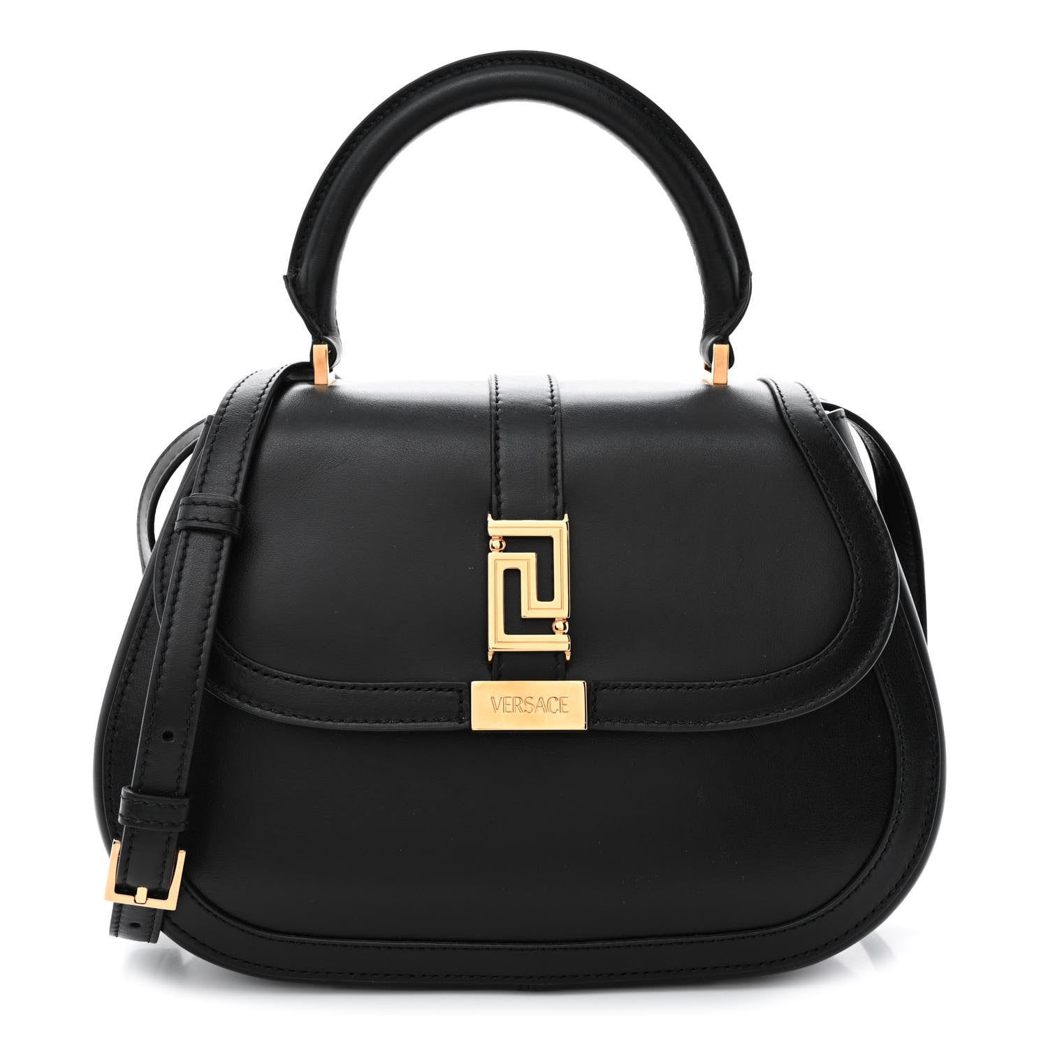 Versace Calfskin Greca Goddess Top Handle Shoulder Bag Black 1 of 9