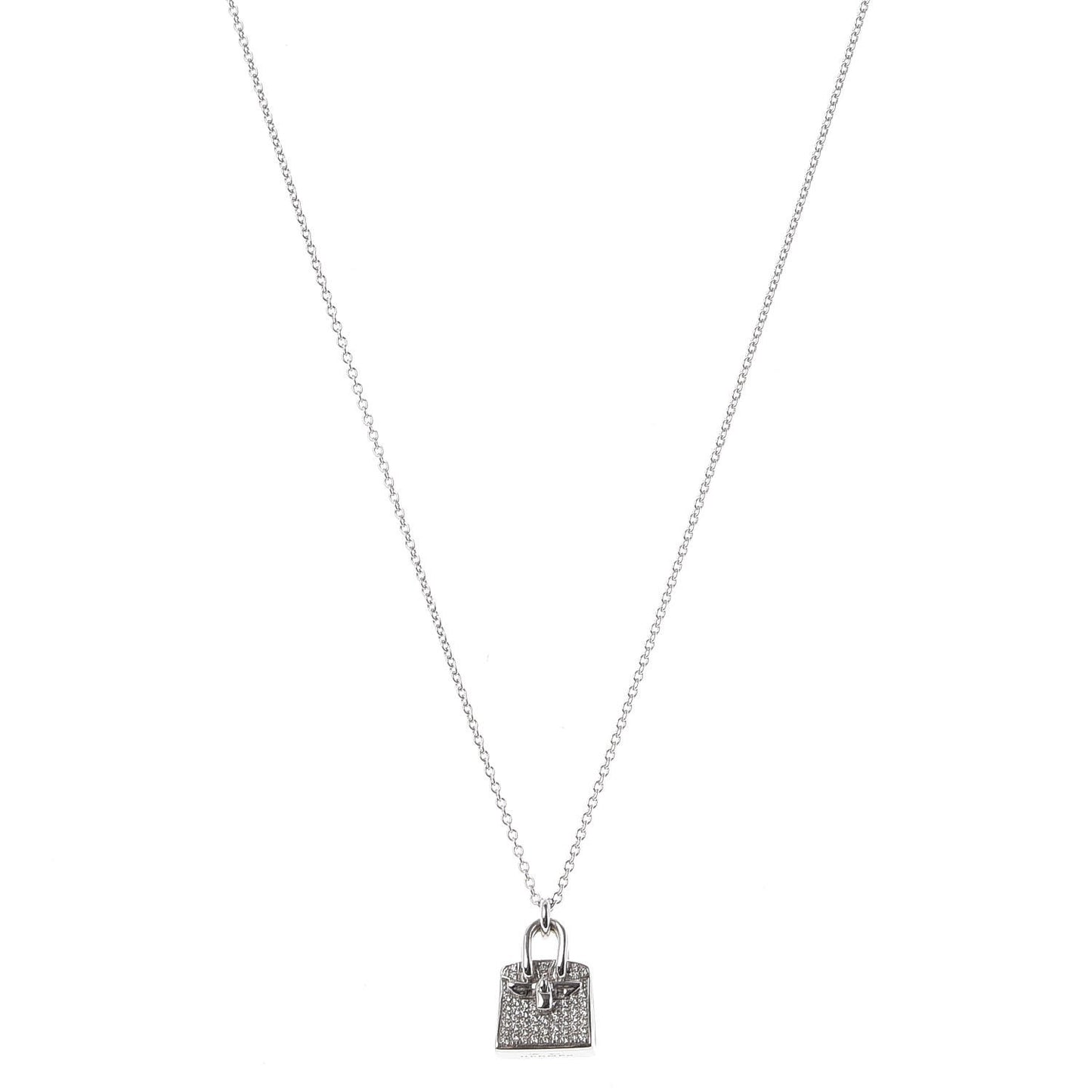 18K White Gold Diamond Birkin Amulette Pendant Necklace