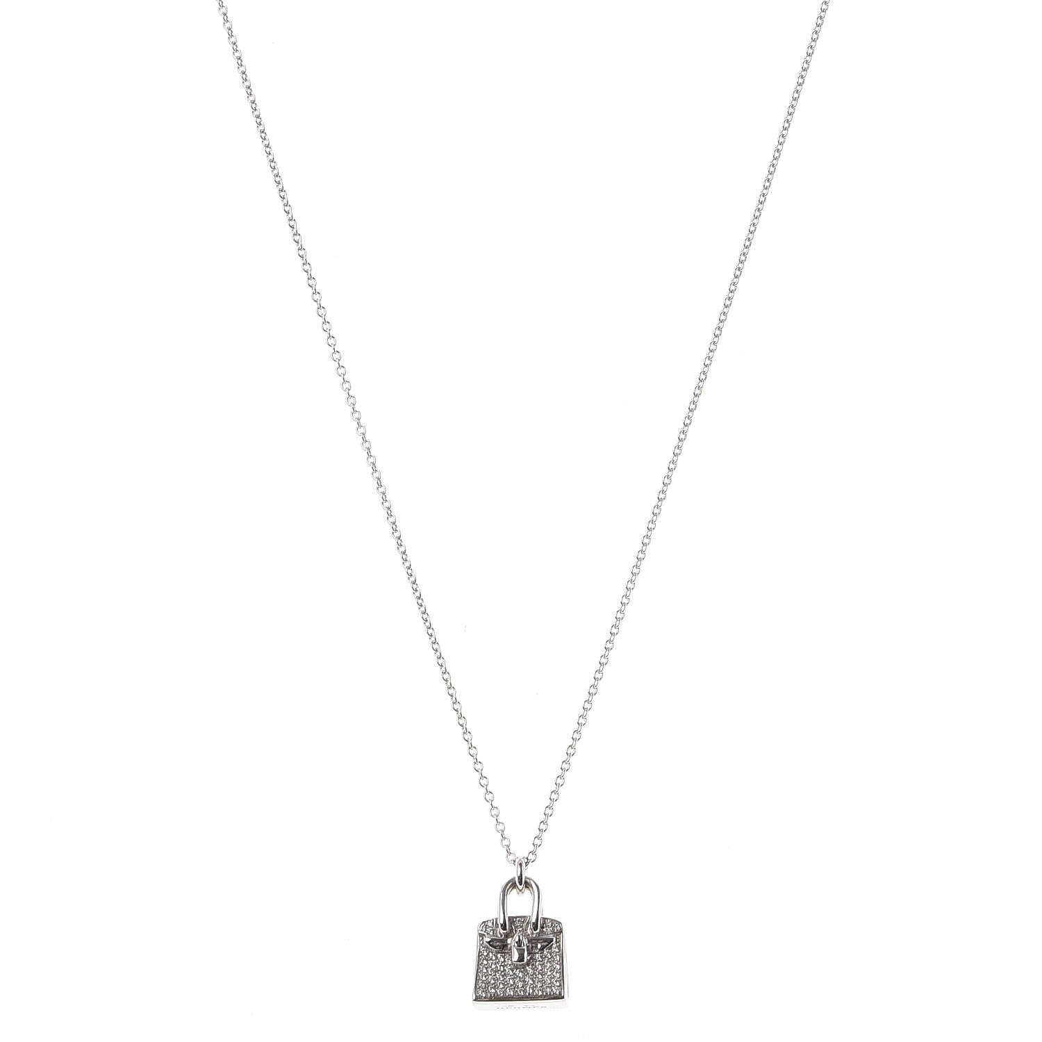Hermes 18K White Gold Diamond Birkin Amulette Pendant Necklace 1 of 6