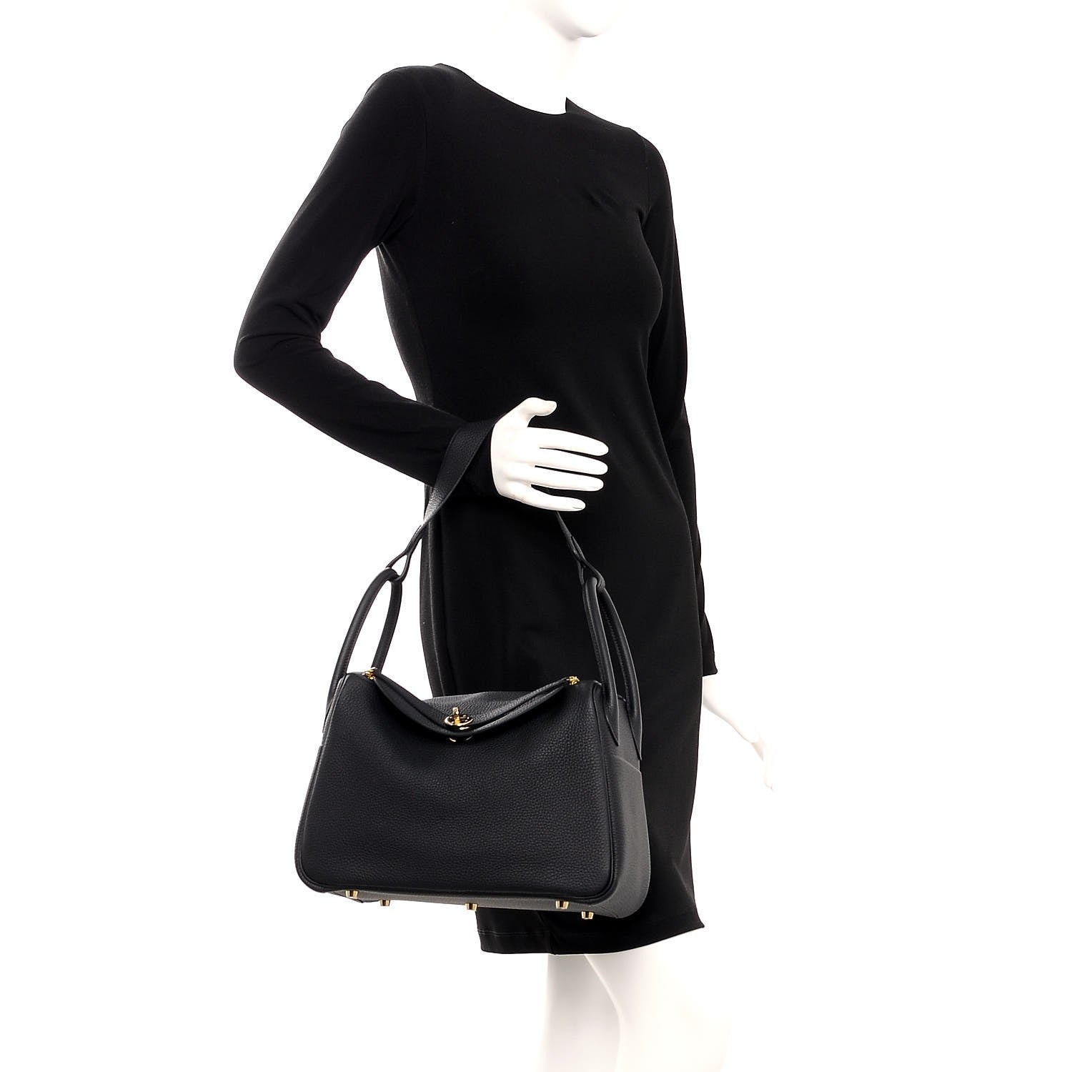 Hermes Taurillon Clemence Lindy 30 Black 2 of 8