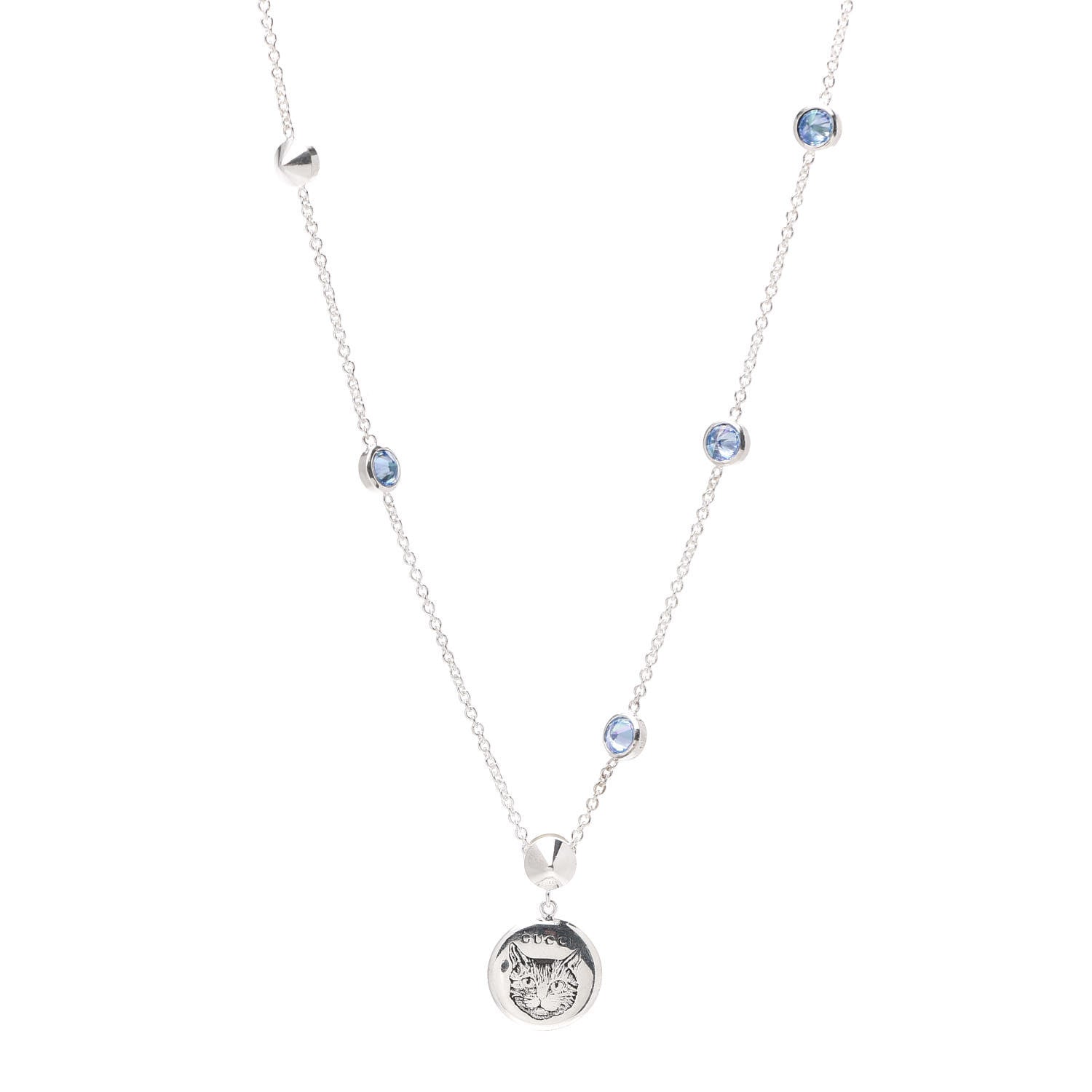 Gucci Sterling Silver Blue Zirconia Blind For Love Pendant Necklace 1 of 4