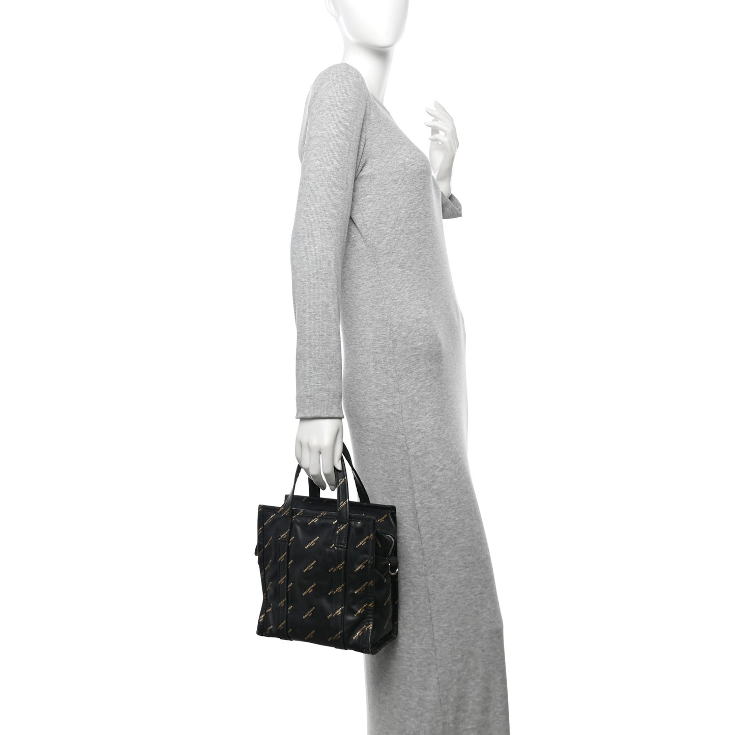 Calfskin Allover Logo XS Bazar Shopper Tote Black Gold