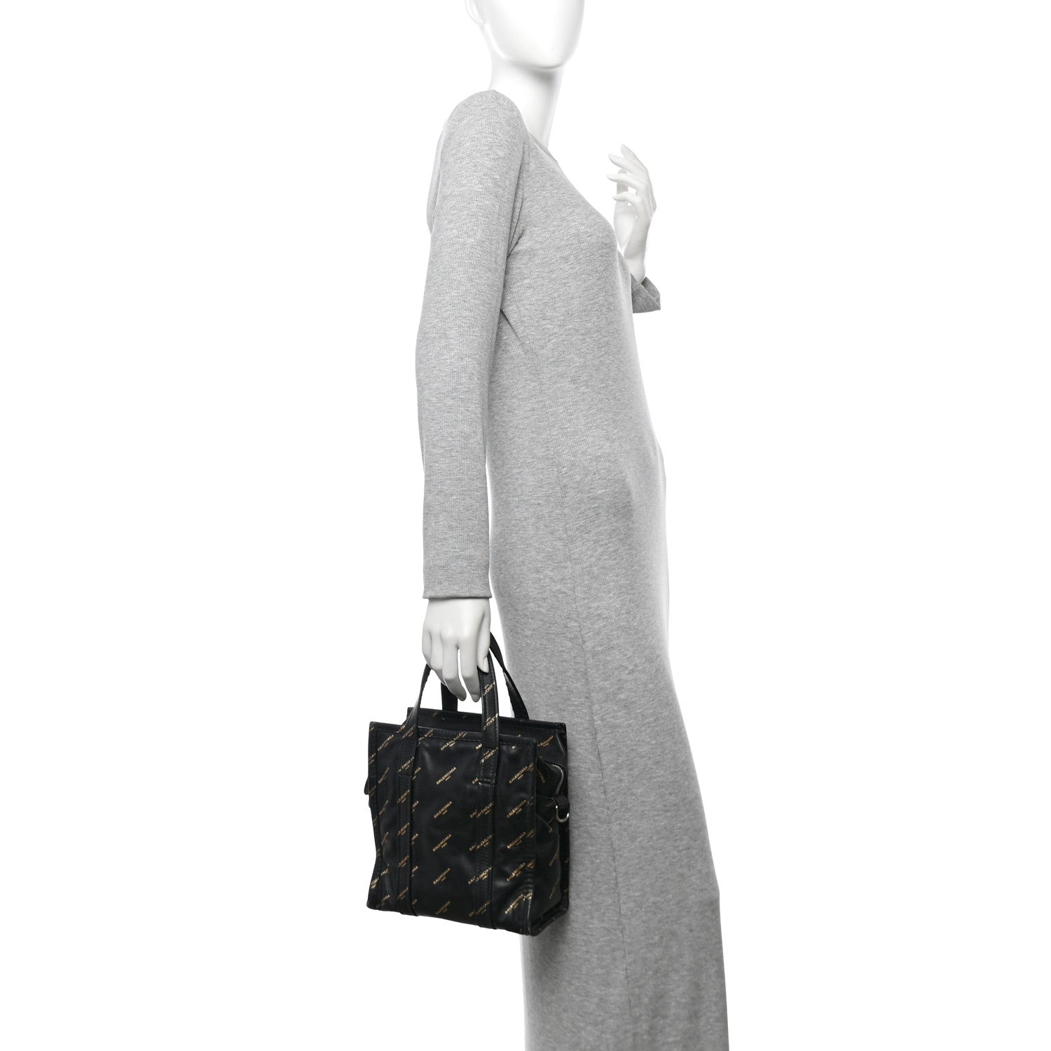 Balenciaga Calfskin Allover Logo XS Bazar Shopper Tote Black Gold 2 of 20