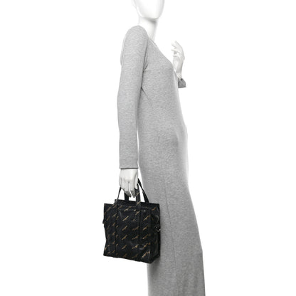 Balenciaga Calfskin Allover Logo XS Bazar Shopper Tote Black Gold 2 of 20