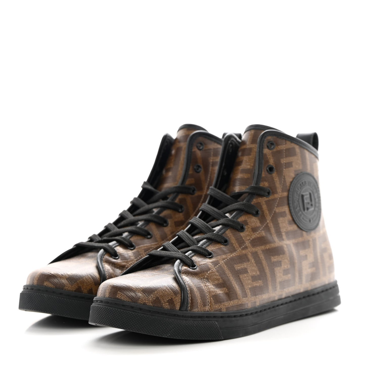 Glazed Fabric FF 1974 Stamp Patch High Top Sneakers 39.5 Mogano Panna Black