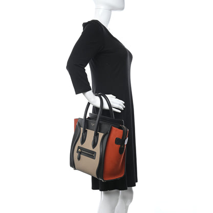 Celine Smooth Calfskin Nubuck Micro Tri-Color Luggage Light Taupe Fox Red 2 of 9
