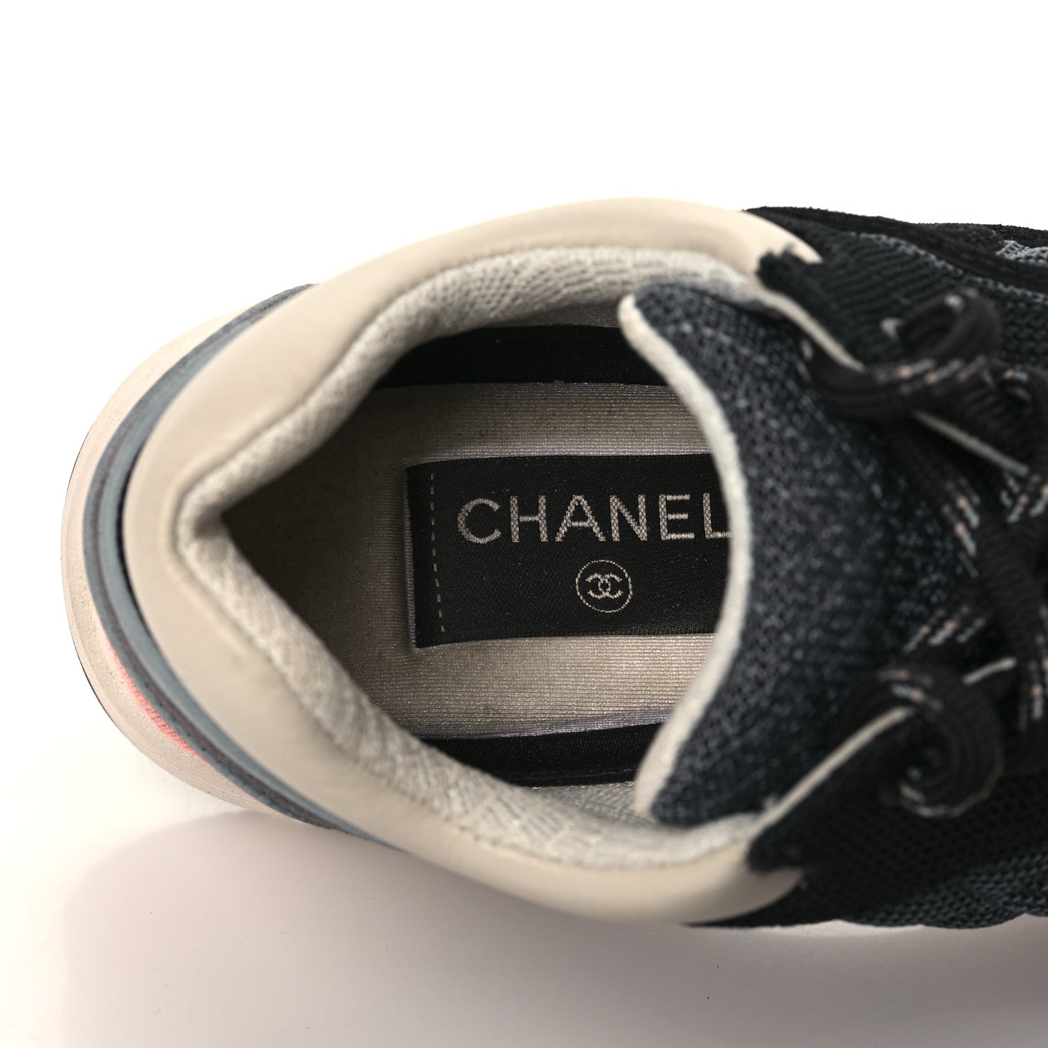 Chanel Nylon Calfskin Suede Womens CC Sneakers 37.5 Grey Pink 6 of 10