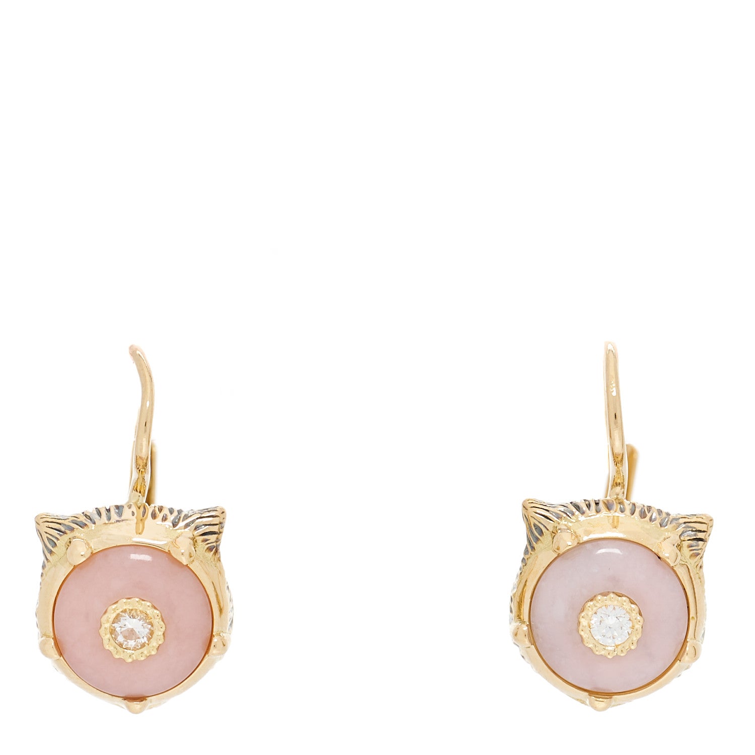 Gucci 18K Yellow Gold Diamond Pink Opal Le Marche Des Merveilles Feline Earrings 1 of 6