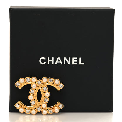Chanel Metal Crystal Pearl CC Crystal Brooch Gold 4 of 4