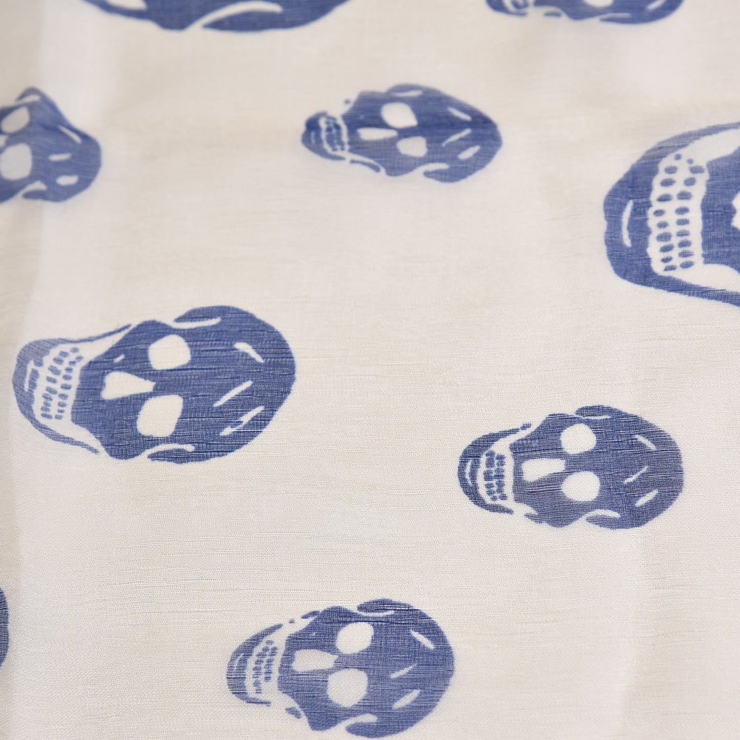 Silk Chiffon Skull Scarf Ivory Blue