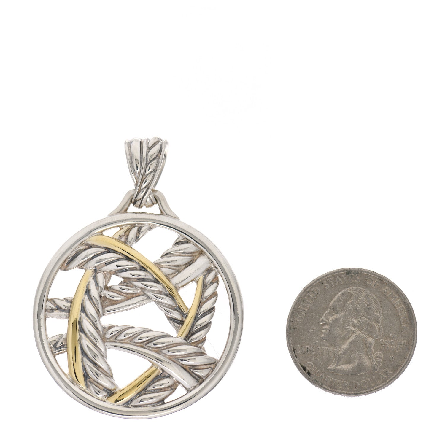 David Yurman Sterling Silver 18K Yellow Gold Papyrus Enhancer Pendant 2 of 3
