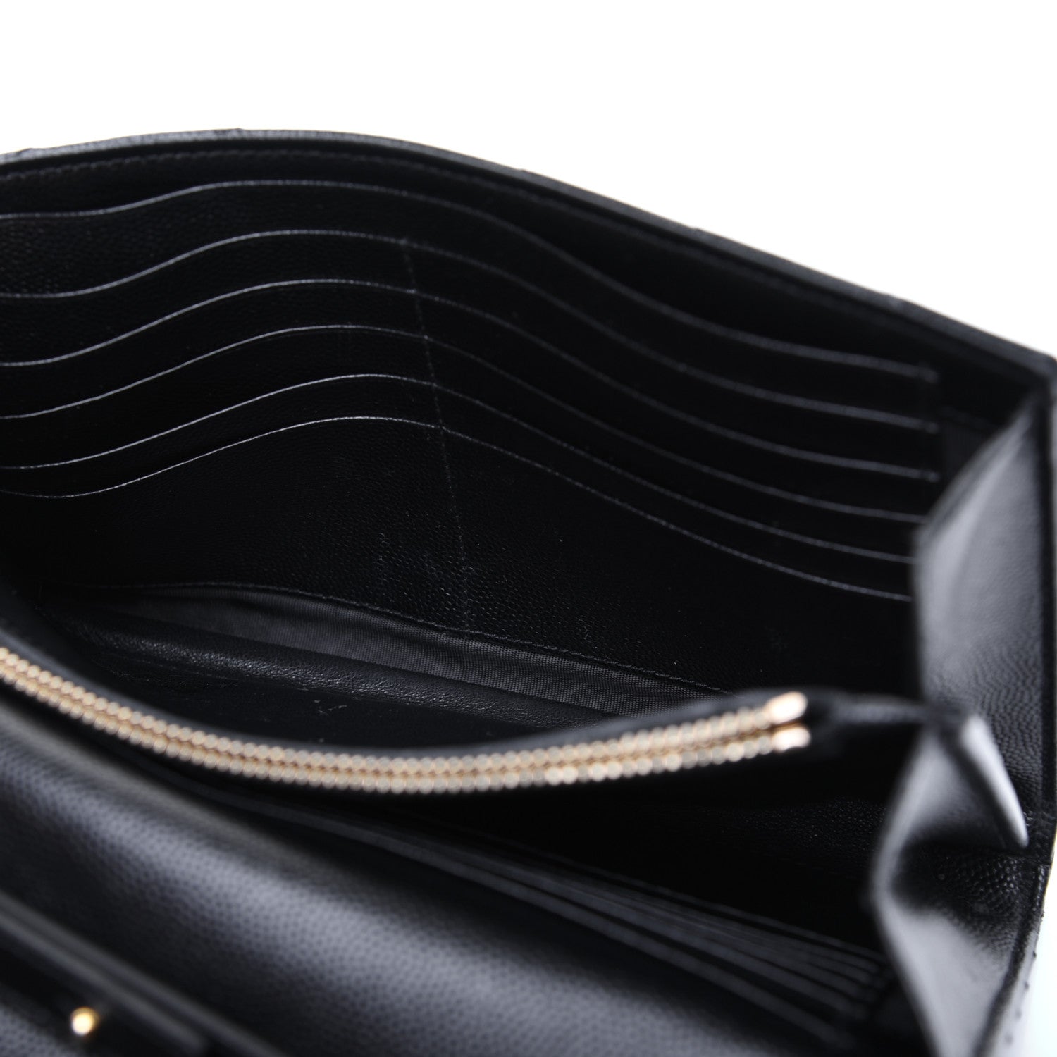 Saint Laurent Grain De Poudre Matelasse Chevron Monogram Chain Wallet Black 14 of 19