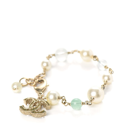 Chanel Pearl Beaded CC Bracelet Green Gold 1 of 4