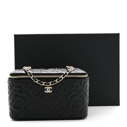 Chanel Lambskin Camellia Embossed Small Vanity Case With Chain Black 11 of 11