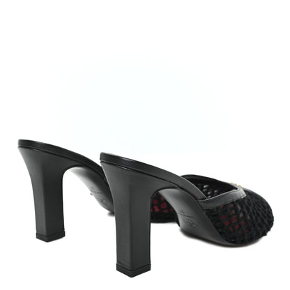 Chanel Mesh Cotton Lambskin CC Mules 37 Black 5 of 9