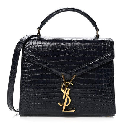 Saint Laurent Calfskin Crocodile Embossed Mini Classic Monogram Cassandra Top Handle Black 1 of 4