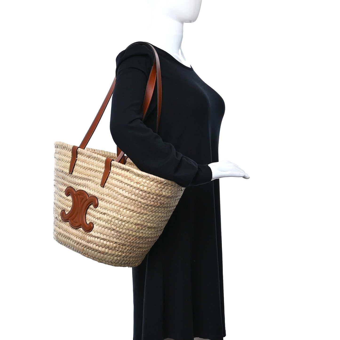 Raffia Calfskin Triomphe Medium Panier Tan