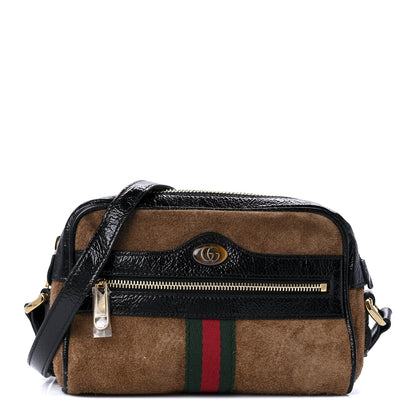 Gucci Suede Patent Web Mini Ophidia Shoulder Bag Nocciola Black 1 of 8