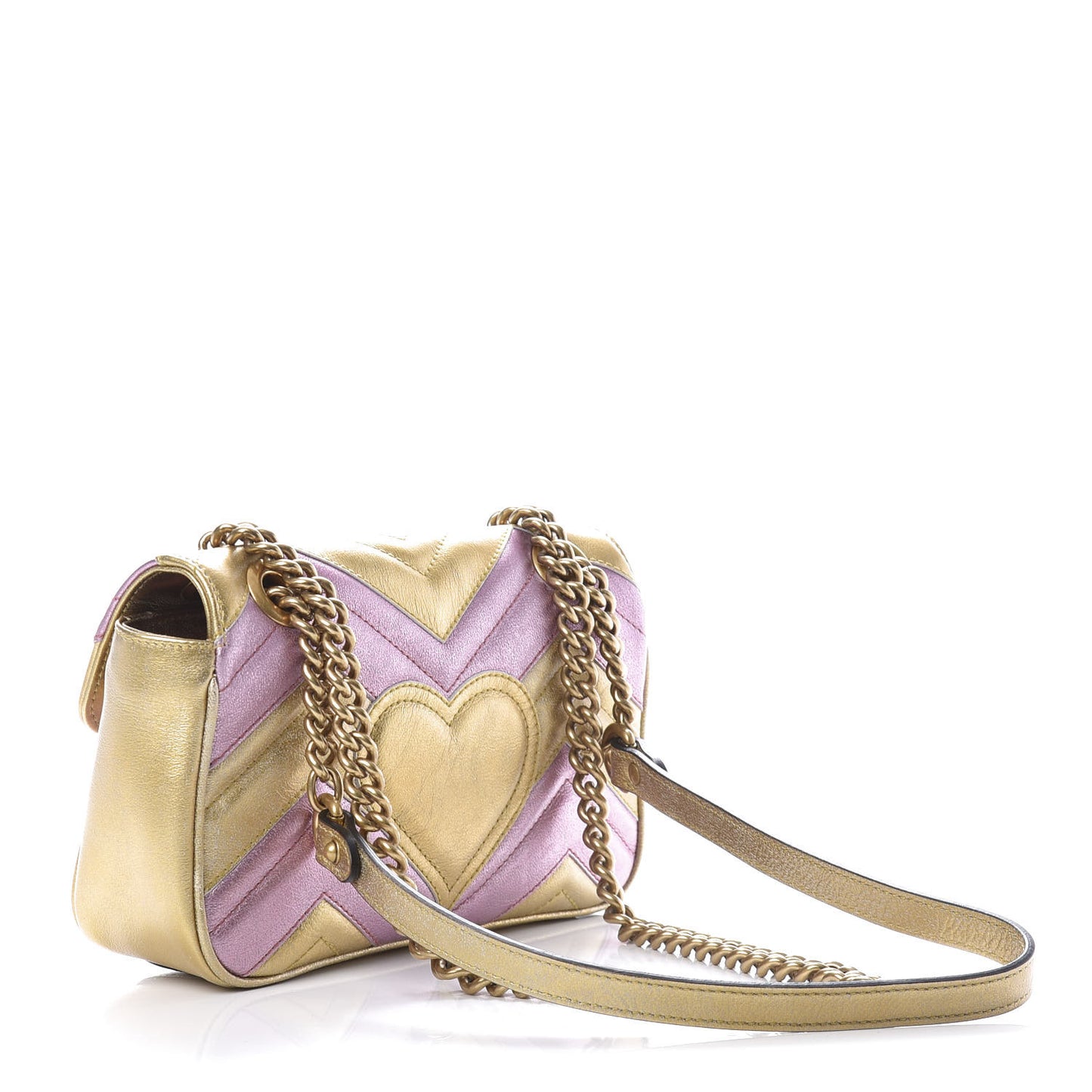 Metallic Calfskin Matelasse Mini GG Marmont Shoulder Bag Gold Pink