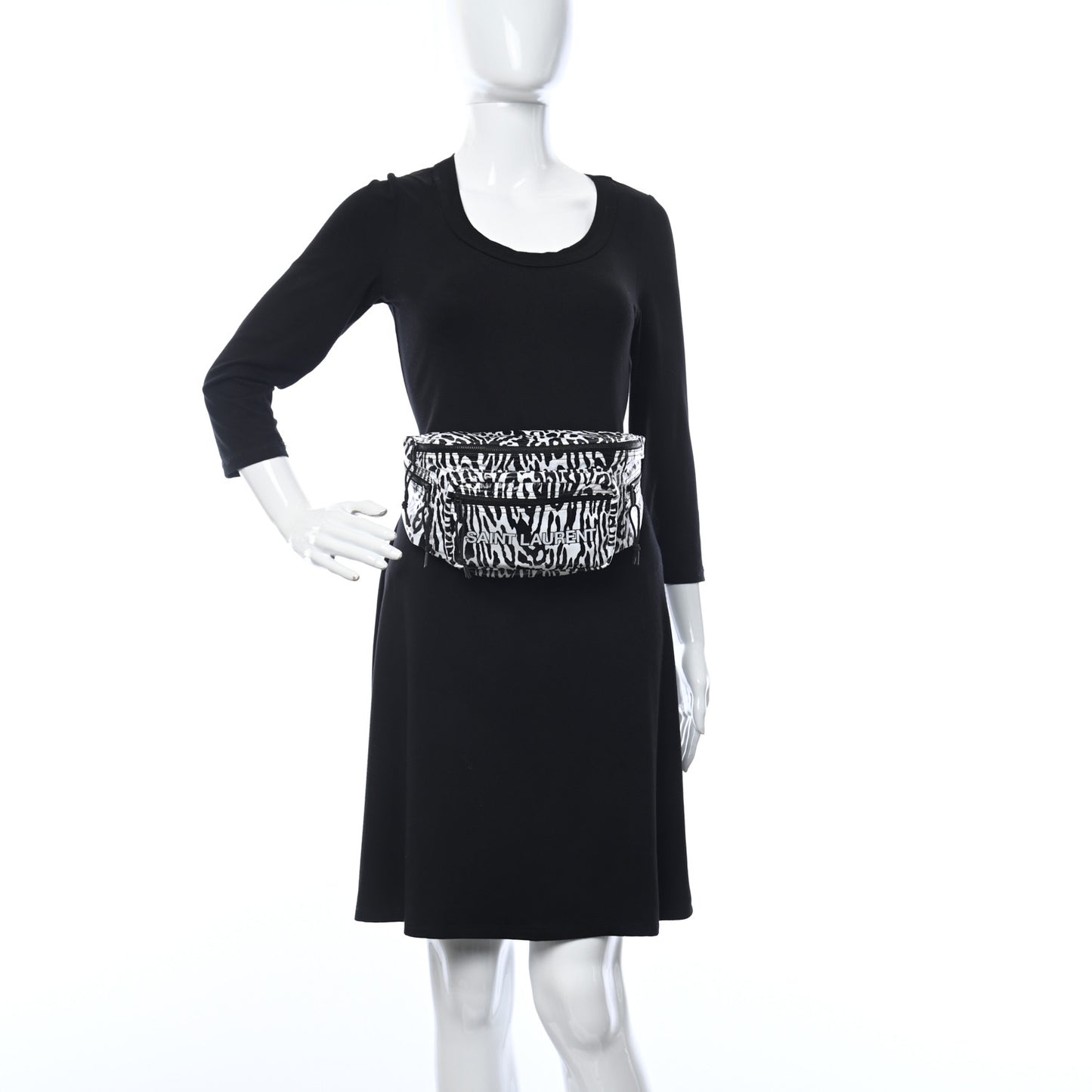Nylon Leopard Print Belt Bag Black White