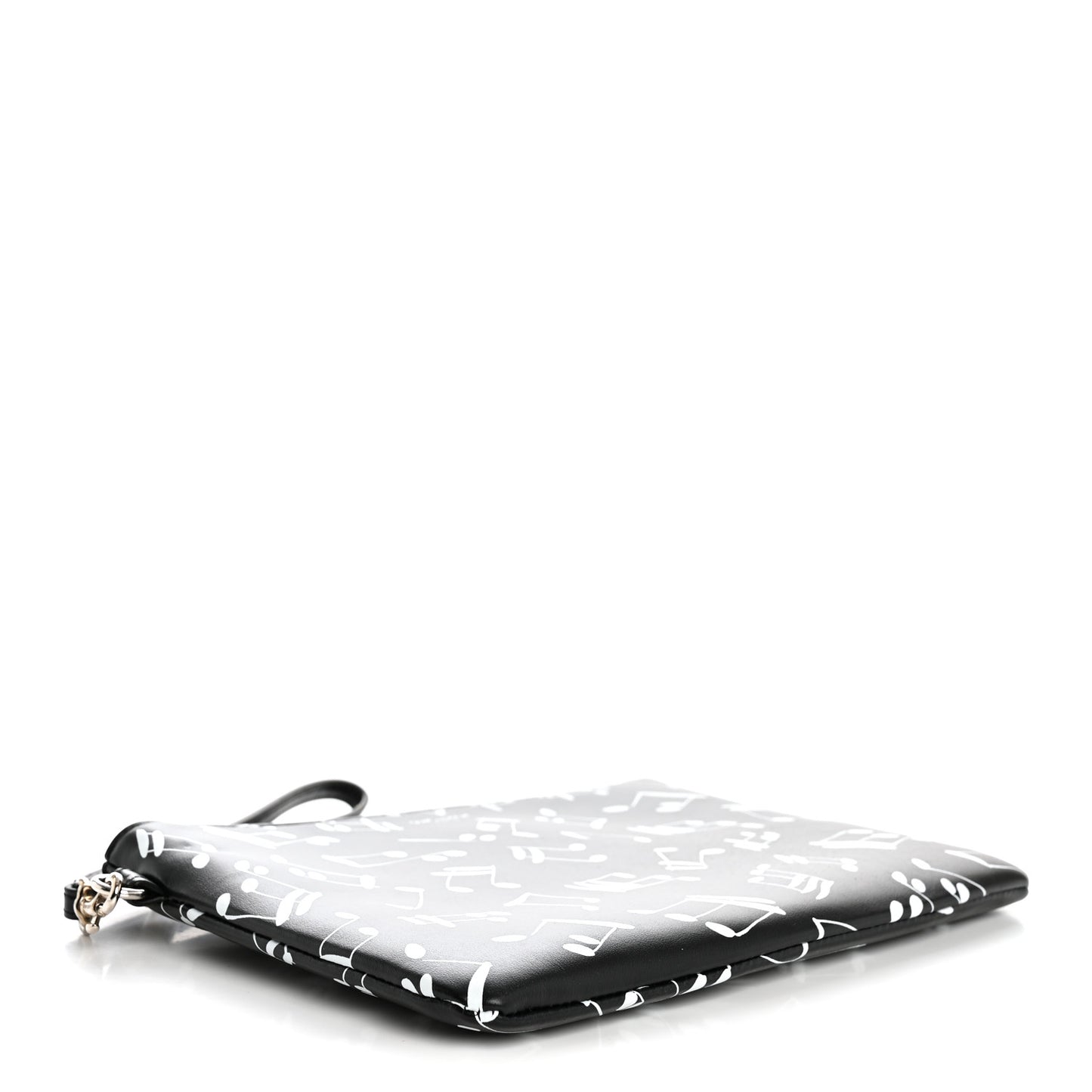 Calfskin Musical Notes Zip Pouch Black